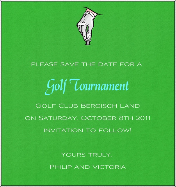 High Green Sport Themed Save the Date Card with Golf Ball and Pin.