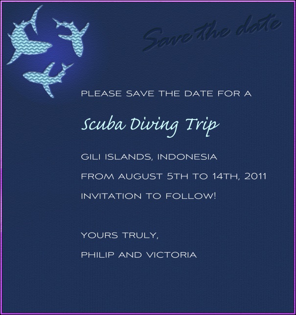 High Dark Blue Sport Themed Save the Date Card with Sharks.