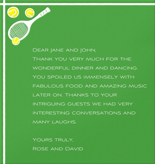 High Green Sports Themed Card with Tennis Racquet.
