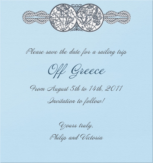 High Light Blue Sport Themed Save the Date Card with antique Globe.