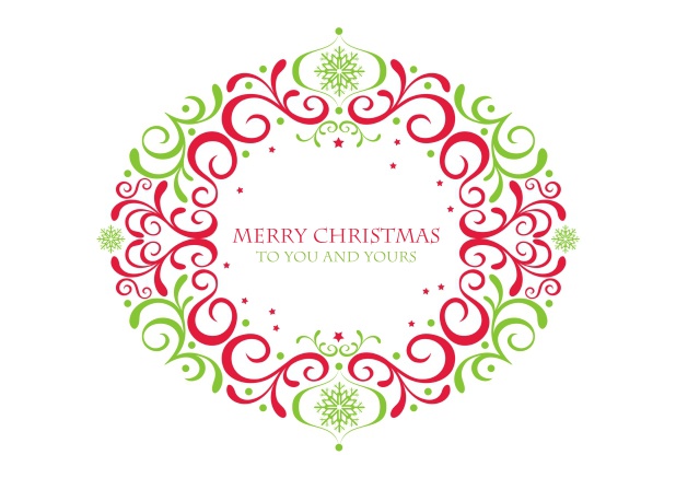 Christmas Card with red-green ornament.