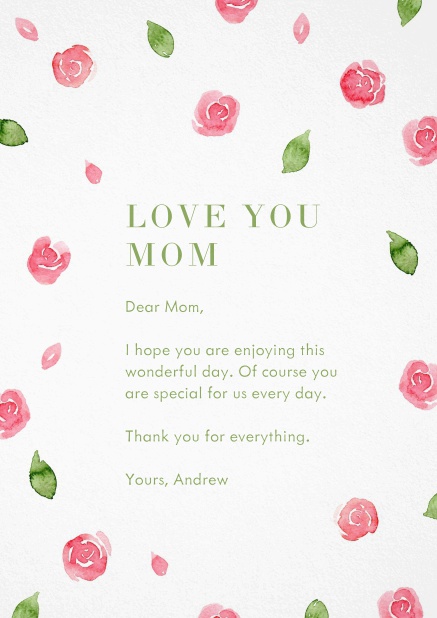 Mother's day card with red roses.