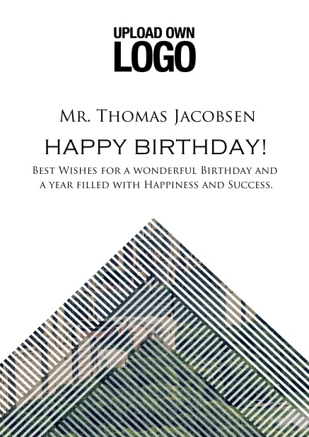 Online Corporate Birthday greeting card with trianglular photo field with white lines.