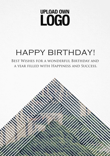 Corporate Birthday greeting card with trianglular photo field with white lines.