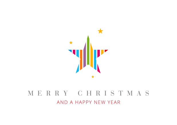 Online Christmas Card with colorful star incl. New Years Greetings.