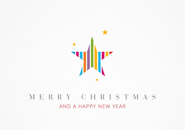Christmas Card with colorful star incl. New Years Greetings.