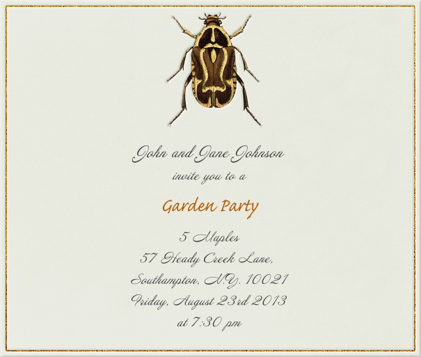 Square Light Grey Format Summer Themed Invitation Template with beetle.