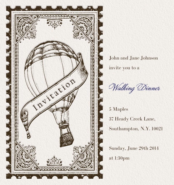 Modern Online Dinner Invitation with Stamp theme.