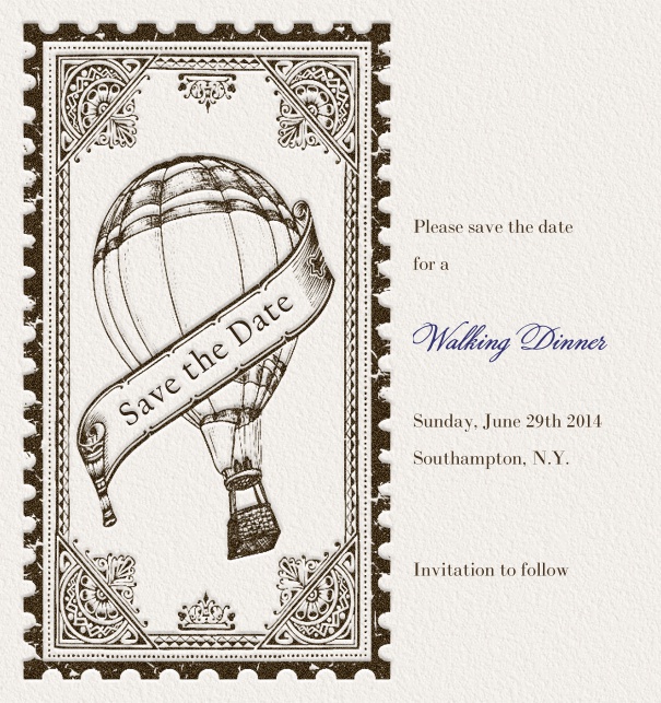 Modern Save the Date Card for weddings with balloon and gothic theme.
