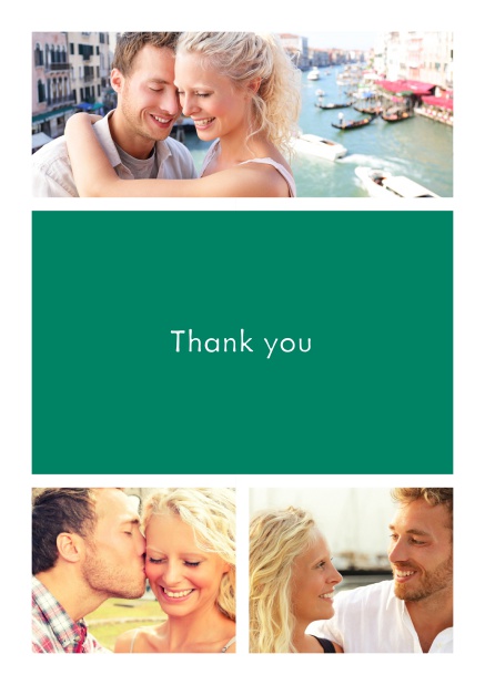 Online Thank you card with three photo fields surrounding a colorful textfield.