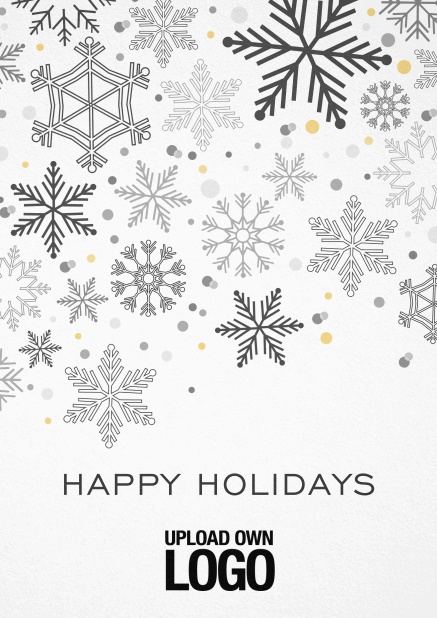 Corporate Christmas card in various colors, with snow flakes, text and logo option. Black.
