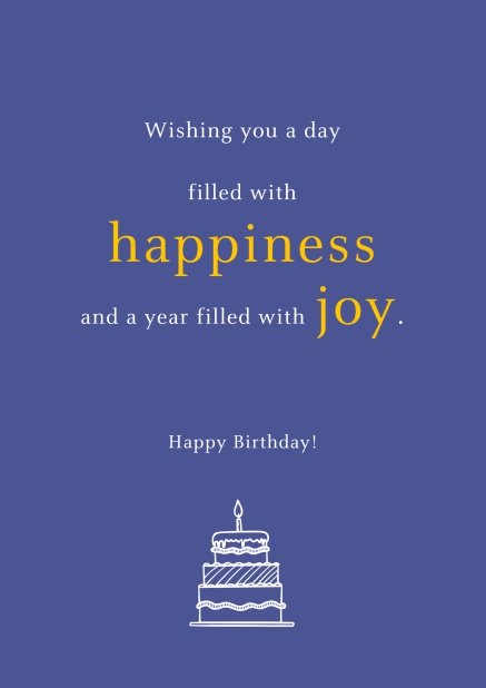 Blaue Online Geburtstagskarte mit Text voller Happiniess und Joy.