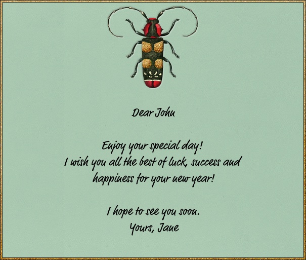 Green Summer Themed Card with Beetle.