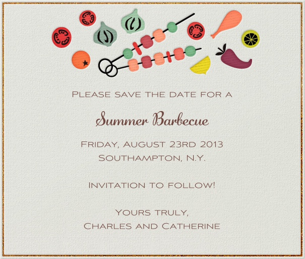 Tan Summer July Fourth Themed save the date With Grill Motif.