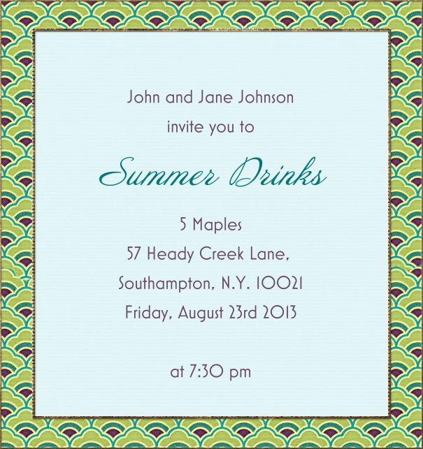 Hellblaue Sommer Einladungskarte mit grünem Rand