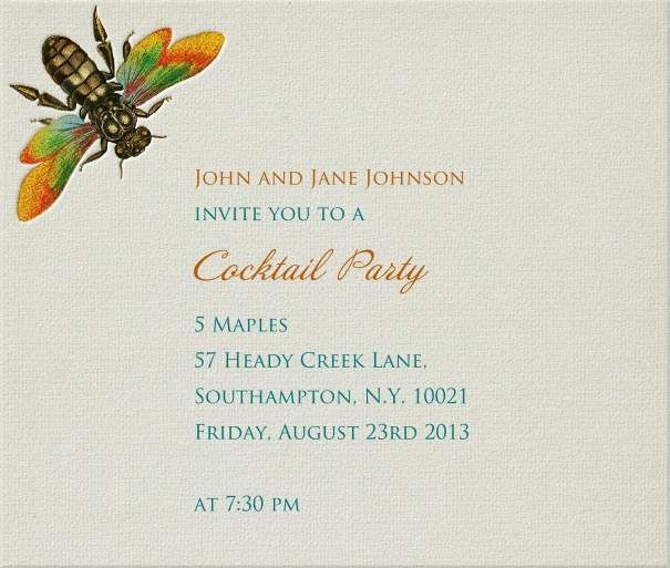 Beige summer themed Invitation Card with dragonfly.