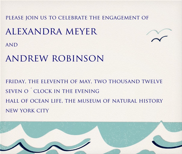 White Wedding or Engagement Invitation Template with waves motif.