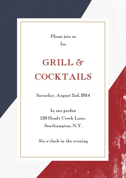 Online Invitation Card with frame in several colors and a centered text field. Navy.