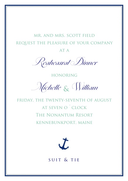 Online Hochzeitseinladungskarte mit Rahmen Anker und Textfeld.