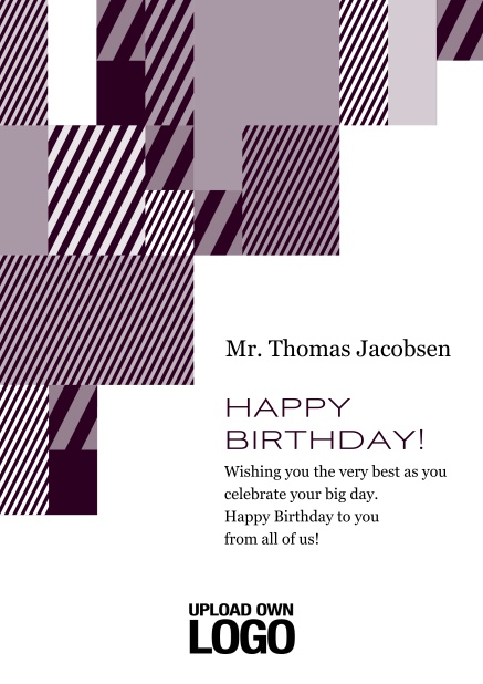 Online Corporate Birthday card with grey, silver, white and black artistic rectangular shapes. Red.