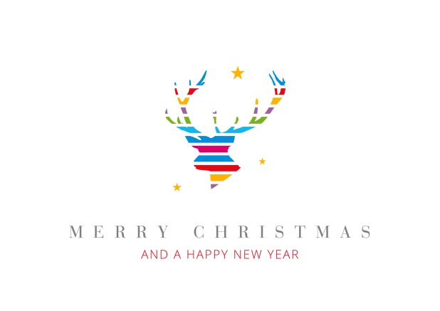 Online Christmas Card with colorful reindeer head  incl. New Years Greetings.