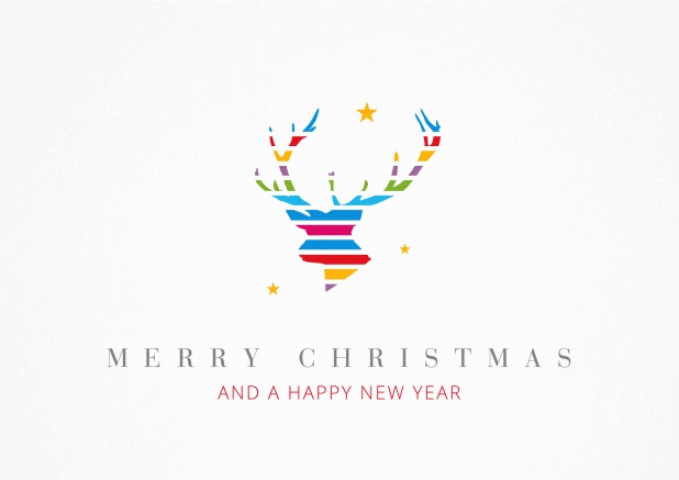 Christmas Card with colorful reindeer head  incl. New Years Greetings.