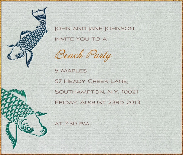 Square beige summer seasonal party invitation with fish.