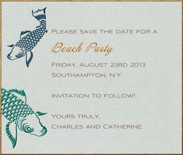 Grey Summer Themed Seasonal Save the Date Card with Fish.
