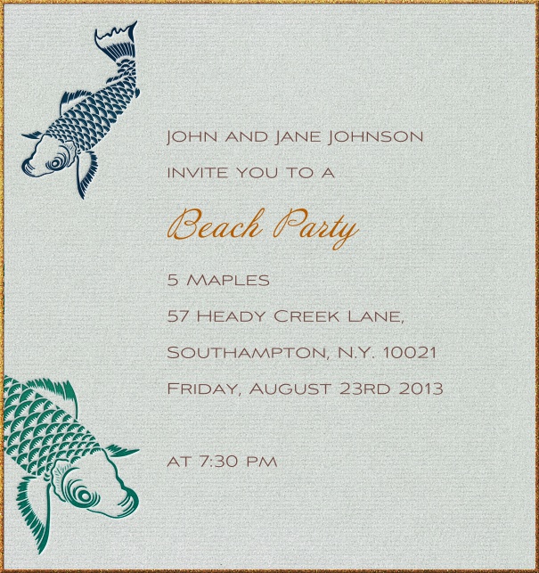High Format beige summer seasonal party invitation with fish.