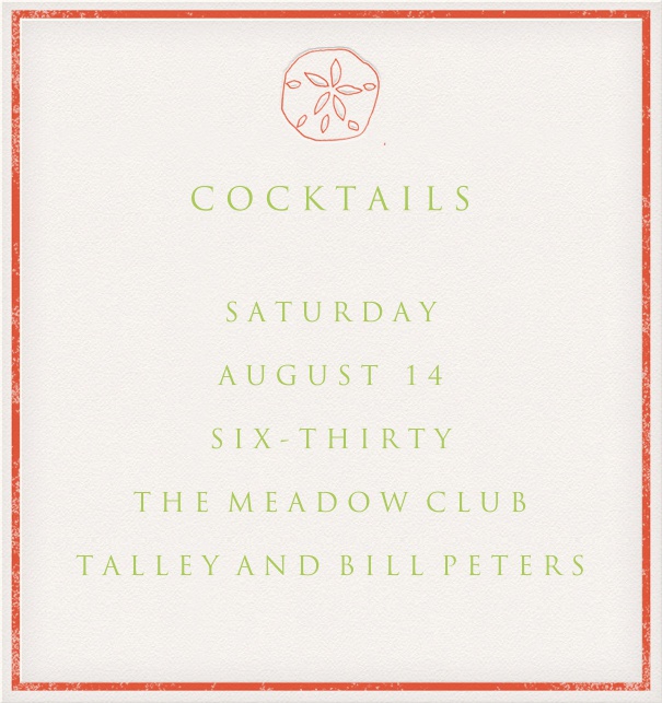White Cocktail Party Invitation Card in high format with nautical theme and red border.