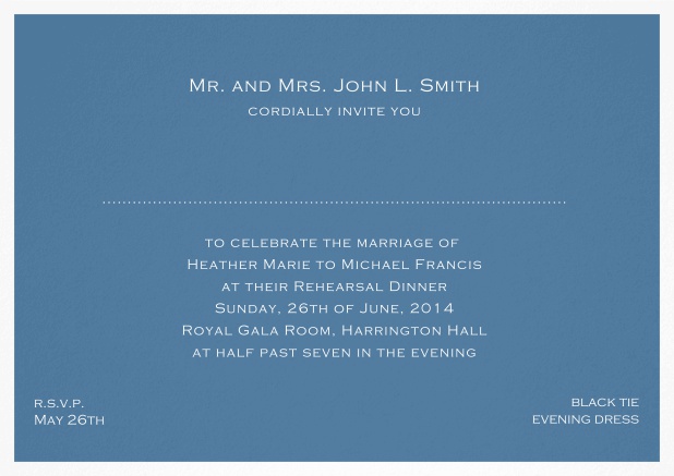 Invitation template with frame and place for guest's names - available in different colors. Blue.