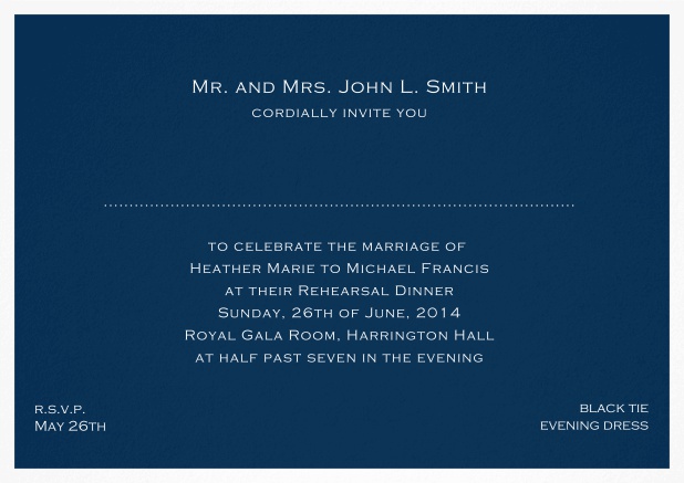 Invitation template with frame and place for guest's names - available in different colors. Navy.