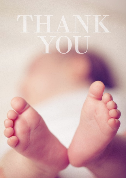 Thank you photo card with changeable photo and text thank you on top. White.