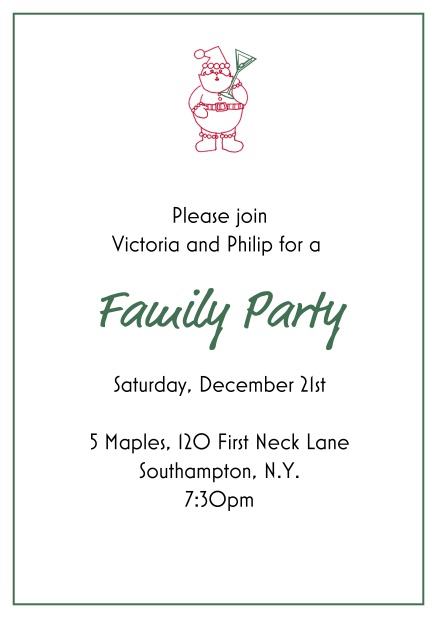 Online Christmas party invitation card with little Santa at the top