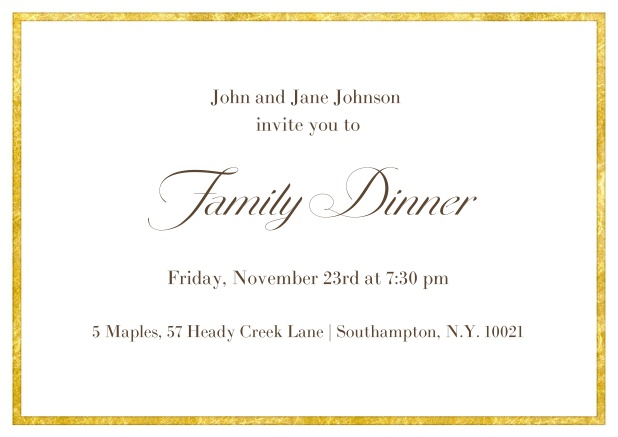 Online Classic invitation card with a fabulous golden frame in landscape format.