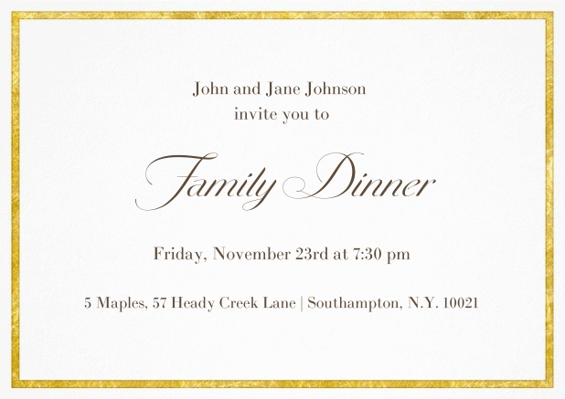 Classic invitation card with a fabulous golden frame in landscape format.