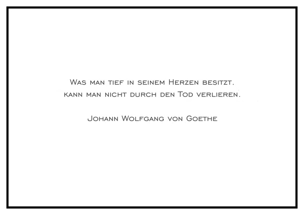 Online Trauerkarte mit Trauerspruch und schlichtem dünnem schwarzem Rand. Schwarz.