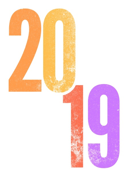Online Frohes Neues Jahr wünschen mit bunter 2019 auf der Vorderseite.