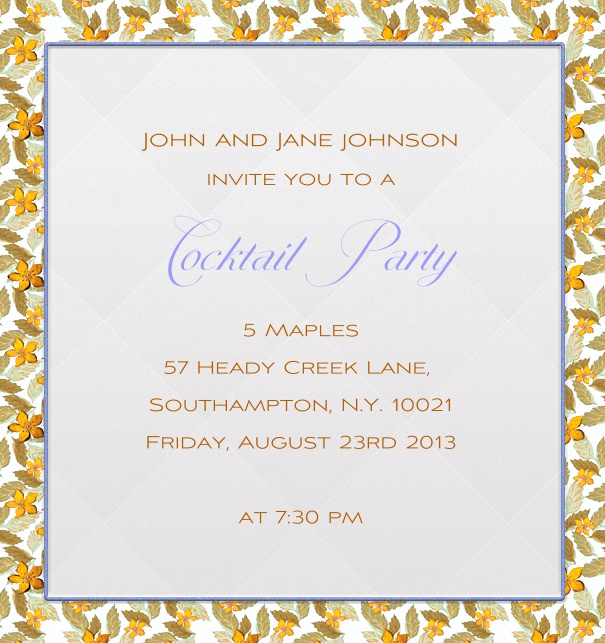High Format Beige Seasonal Summer Cocktail Invitation Template with floral border.