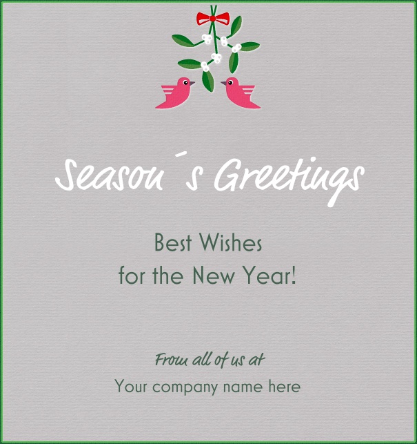 Hochkant graue Online Weihnachtskarte mit grünem Rand mit Mistelzweig Zeichnung.