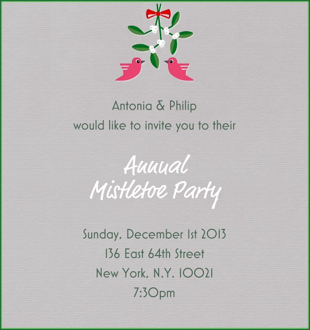 High Format Grey Themed Advent Invitation Template with Mistletoe and Green Border.