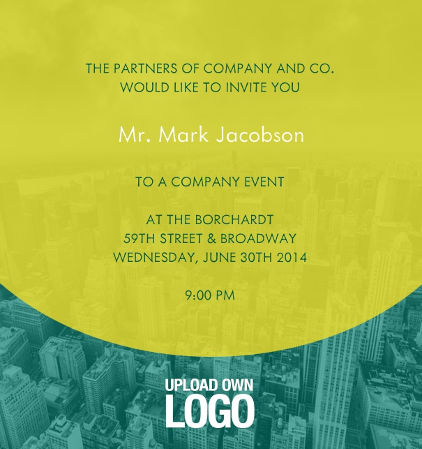 Online Corporate Invitation with yellow transparent text field.