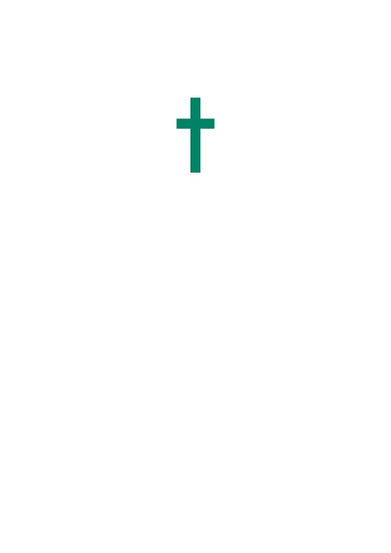 Online Confirmation invitation card with customizable color and Christian Cross on front. Green.