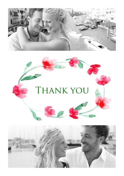 Online Thank you card with two photos and a circle of Roses.