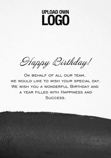 Corporate Birthday greeting card with artistic blue area at the bottom. Black.