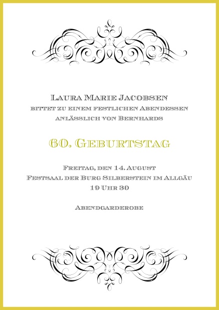 Online Einladung mit Ornamenten oben und unten zum 60. Geburtstag.