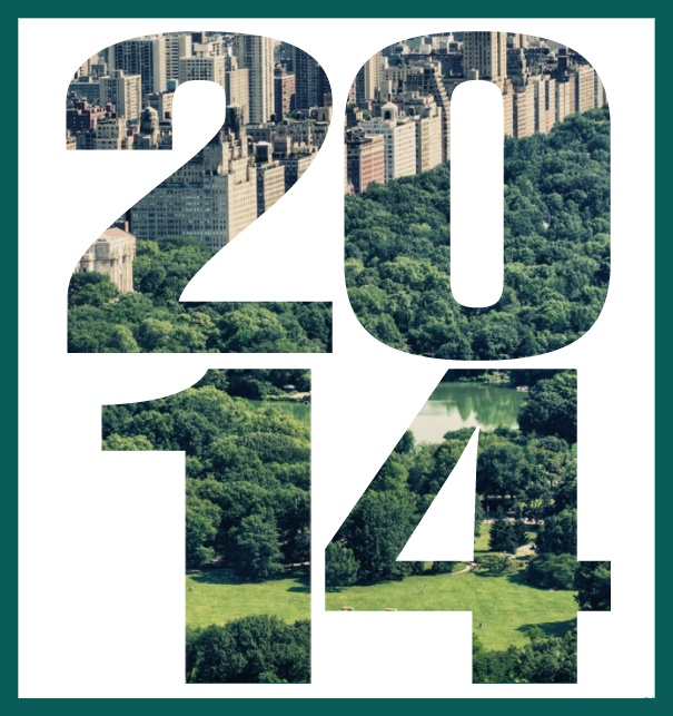 Online Einladungskarte mit ausgeschnittener 2014 für eigenes Image Grün.