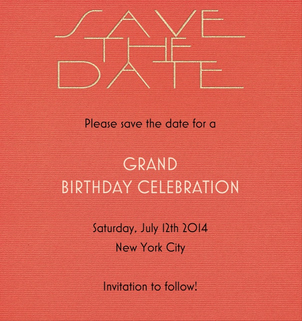 High Red Modern Party Save the Date Template with Save the Date Header.