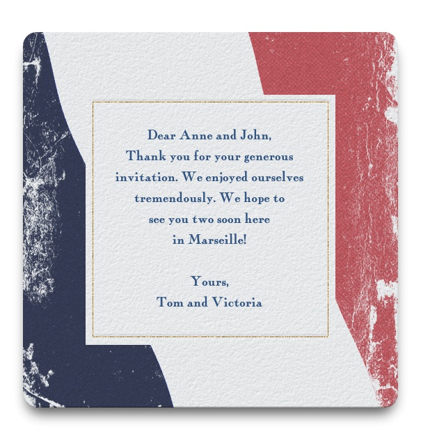 Framed Card to Grill on  France Flag Themed Background
