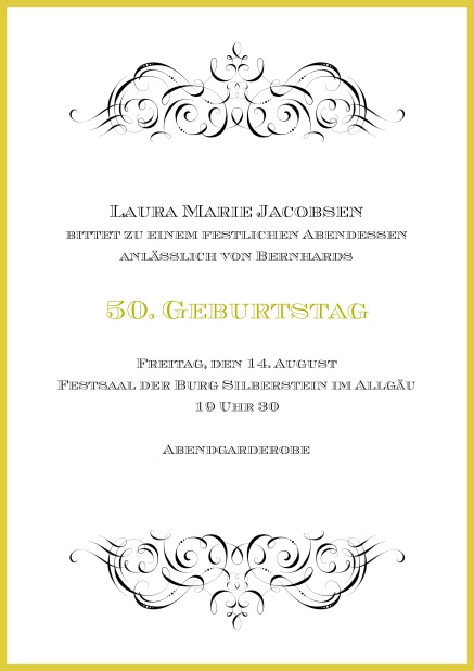 Online Einladung mit Ornamenten oben und unten zum 70. Geburtstag.